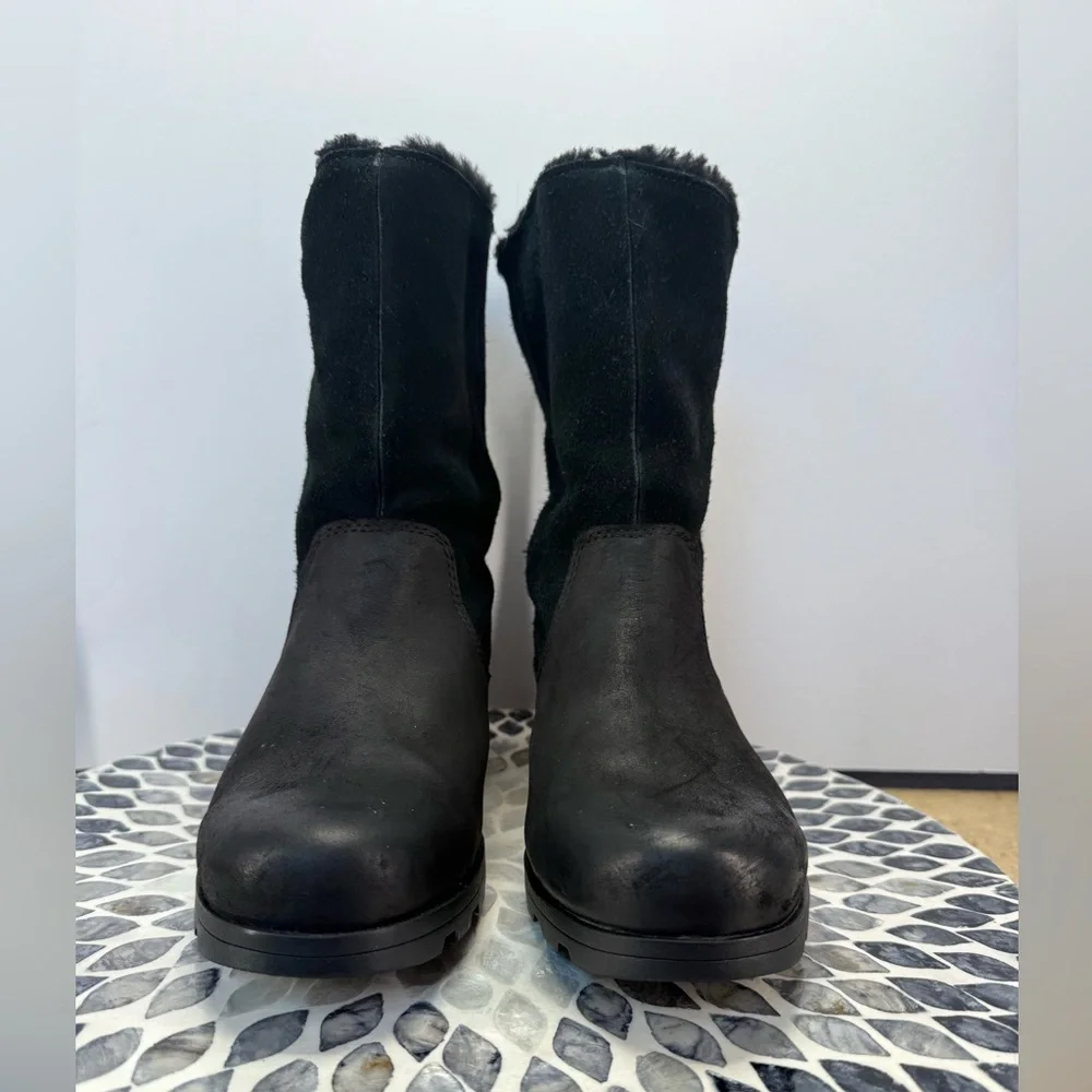 Sorel Emilie Foldover Women's Black shearling  Winter snow Boots 9 - Picture 7 of 16